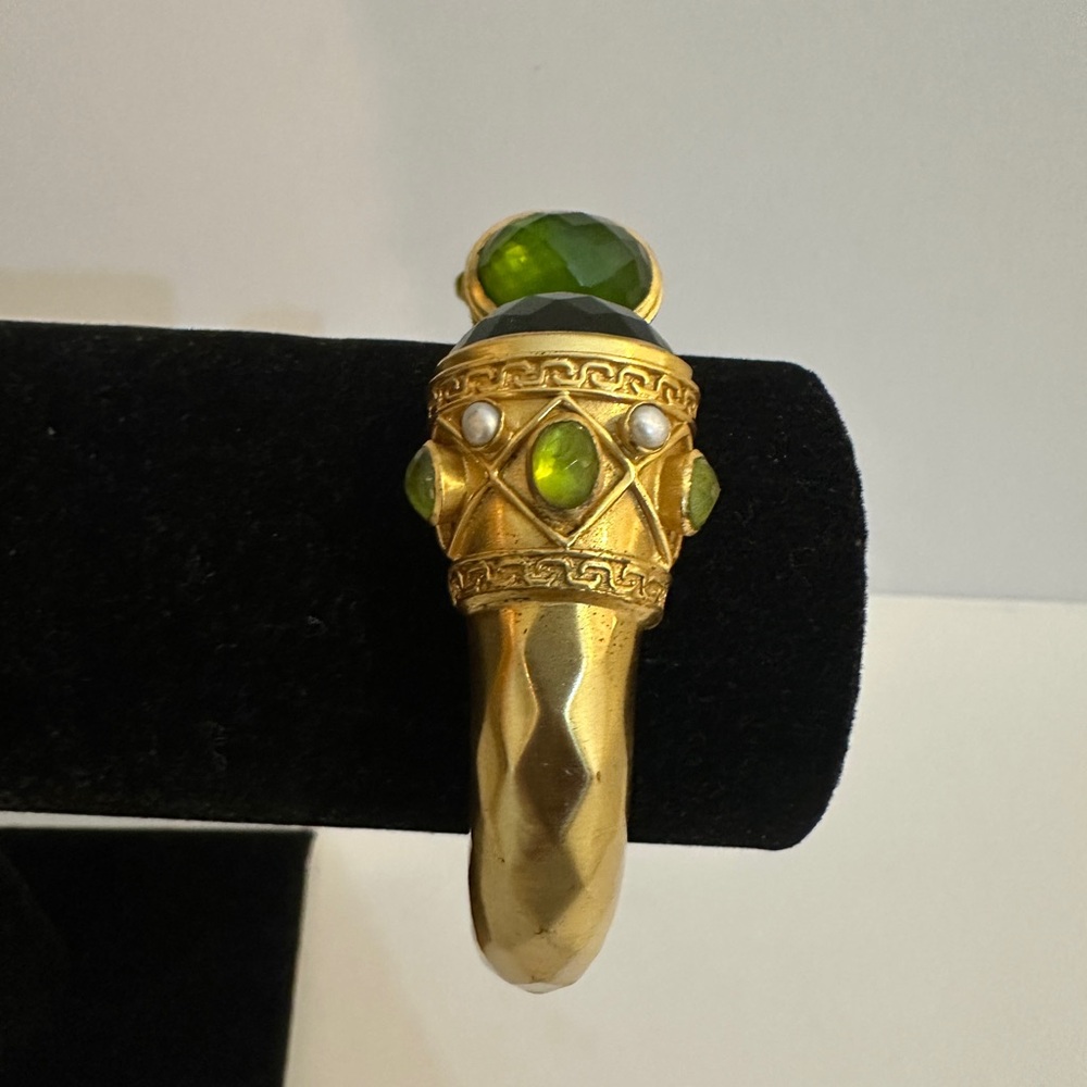 Julie Vos Elegant Palmetto Green Pearl and 24k Gold Plated Bracelet Regular Sz - Picture 3 of 11